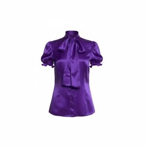 D&G Purple Silk Tie Neck Top Short Sleeve